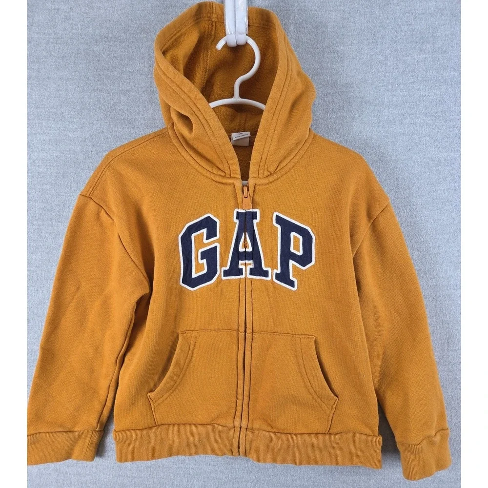 Gap baby Boys 5T mustard yellow logo sweatshirt Full zip hoodie Spellout Logo